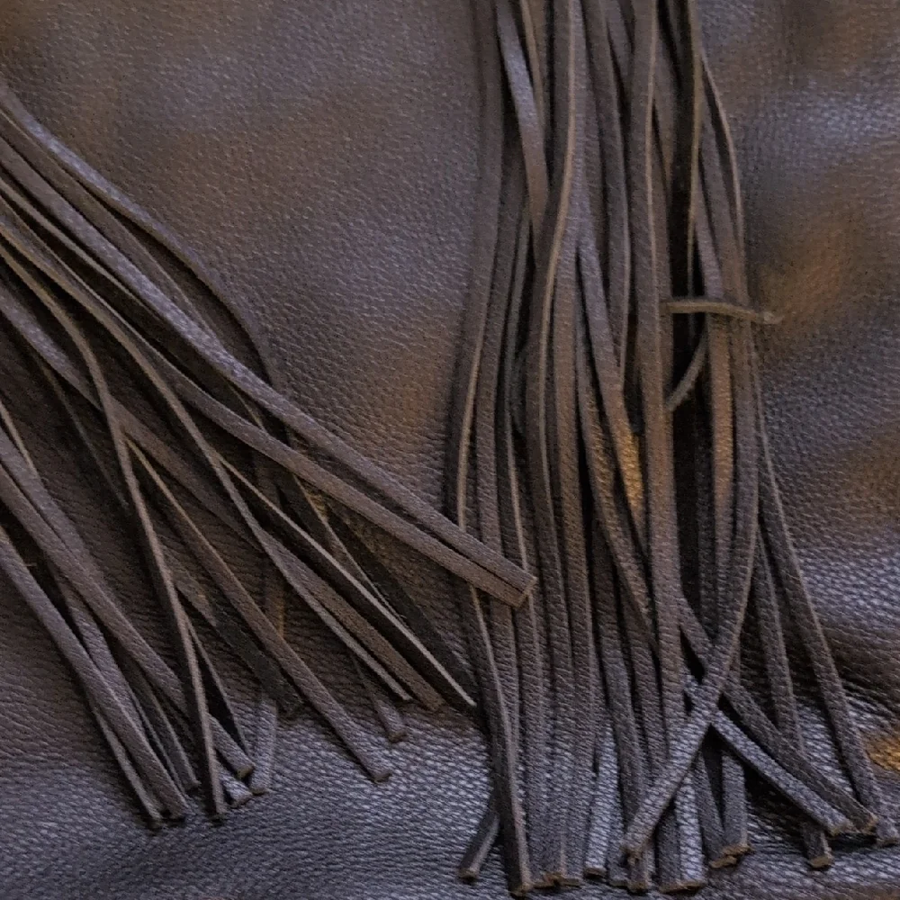 Rebecca Minkoff Black Leather Tote Handbag with Fringe - Picture 4 of 8